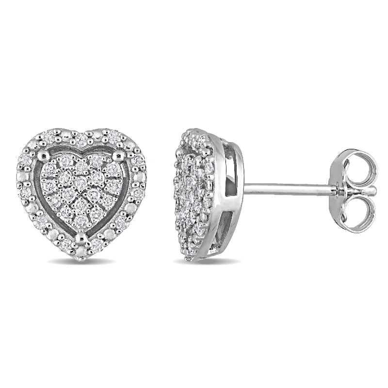 Miadora 1/3ct TDW Diamond Clustered Halo Heart Stud Earrings in Sterling Silver