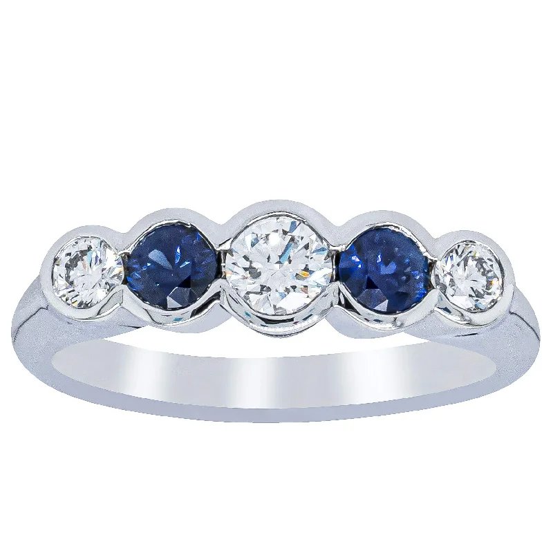 18ct White Gold Sapphire & Diamond Five-Stone Natalia Ring