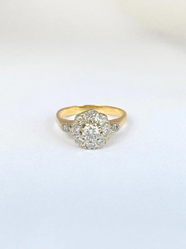 Art Deco, 18ct Gold and Platinum Diamond Cluster / Flower Ring