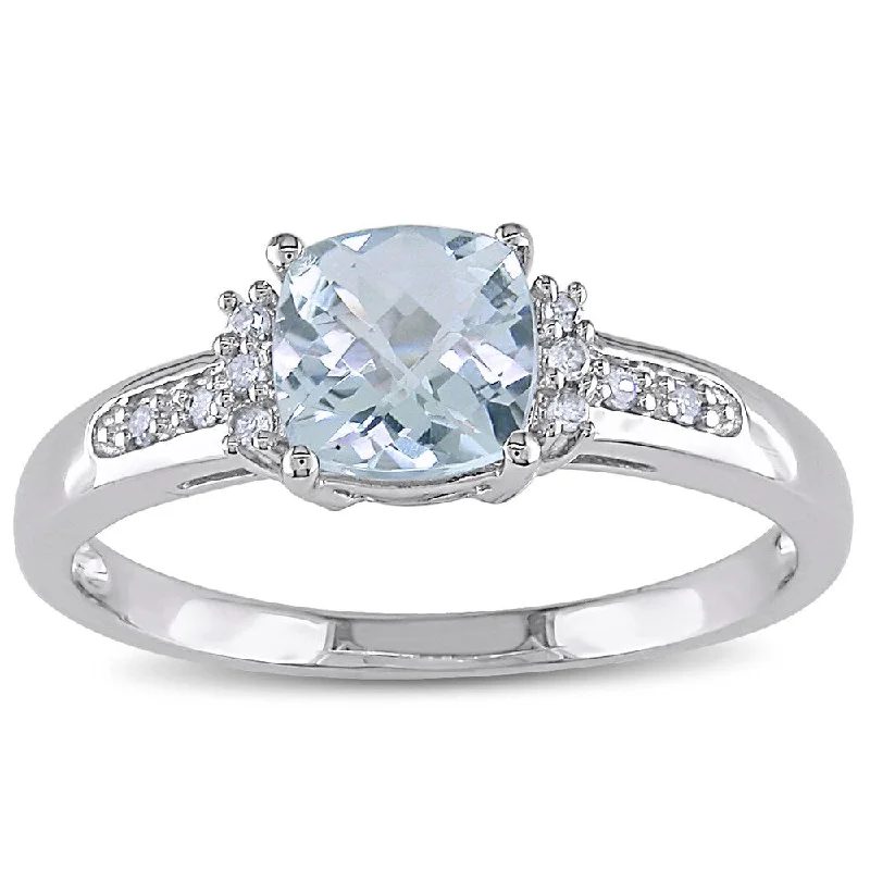 Miadora 10k White Gold Aquamarine and Diamond Ring