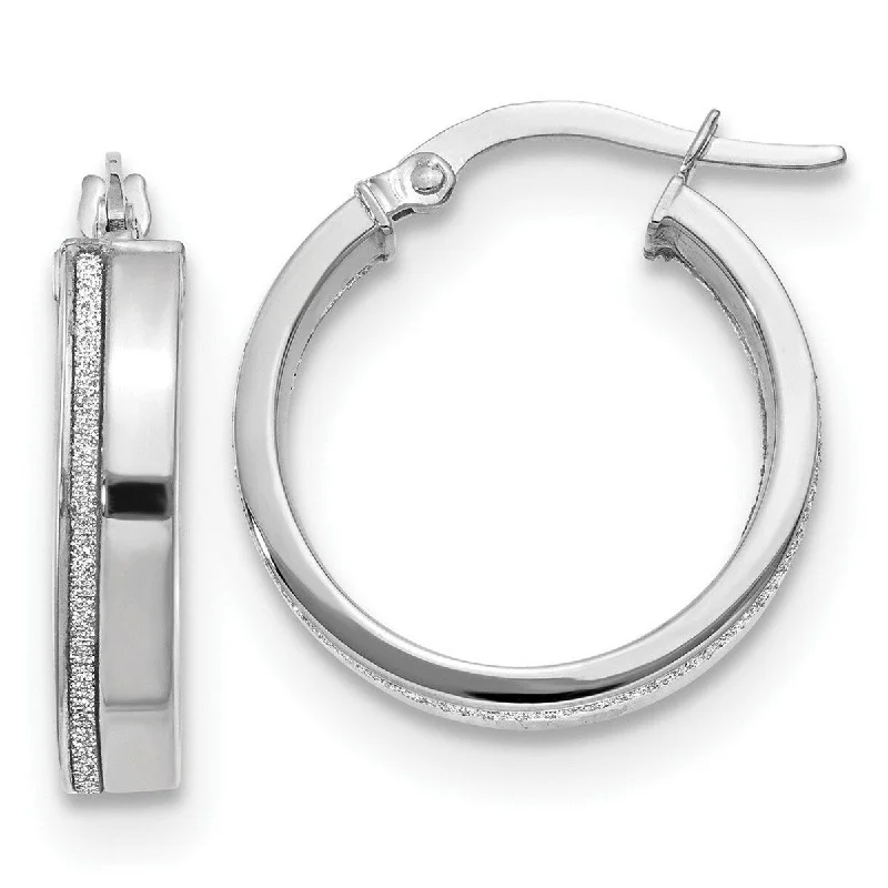 Curata 14k White Polished Glimmer Infused Hoop Earrings (3.9x20mm)