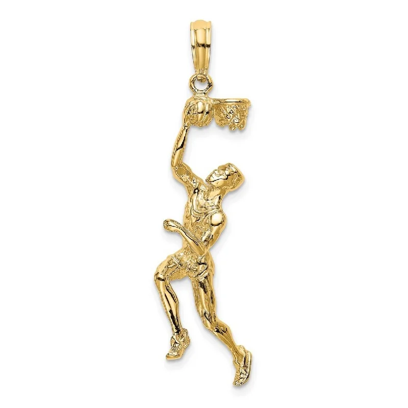 Curata 14k Gold 3 d Basketball Player With Raised Ball and Partial Hoop Earrings - 32x11.4mm Wide