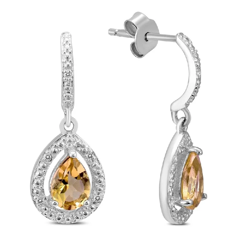 Marquee Citrine and Diamond Dangle Drop Earrings in .925 Sterling Silver