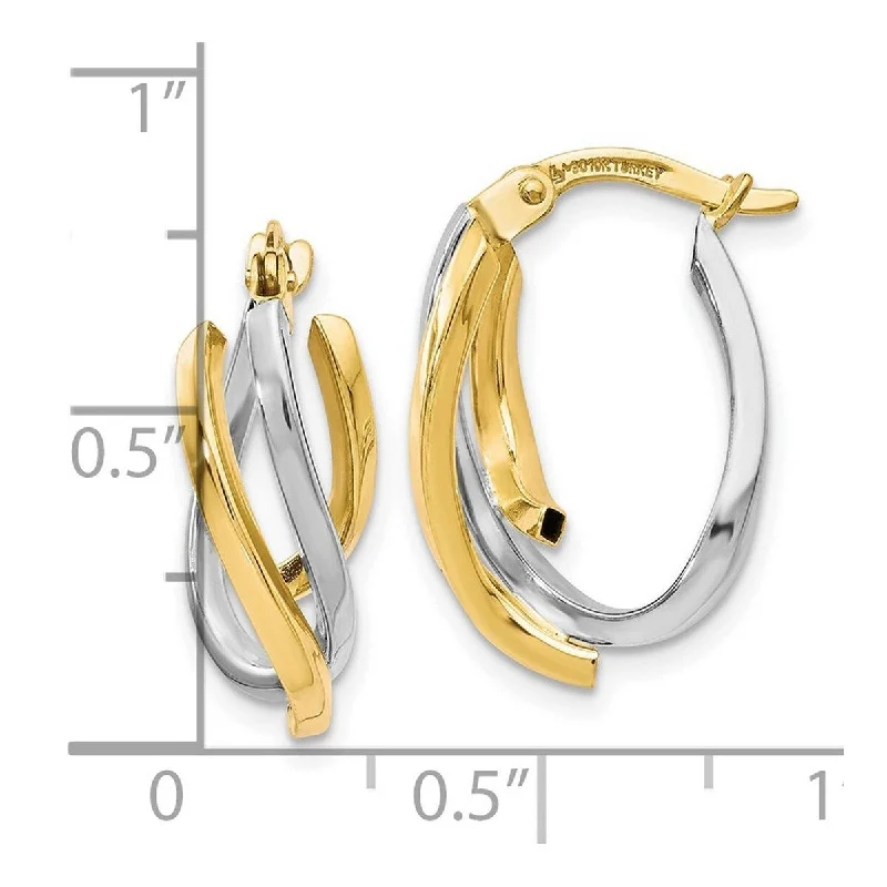 Curata 10k Two Tone Gold Polished unusual Twisted Hoop Earrings 19x9.5mm