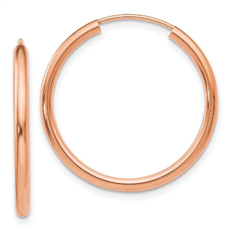 Curata 14k Rose Gold Polished Round Endless 2mm Hoop Earrings - 24.9x25mm Wide 2mm Thick