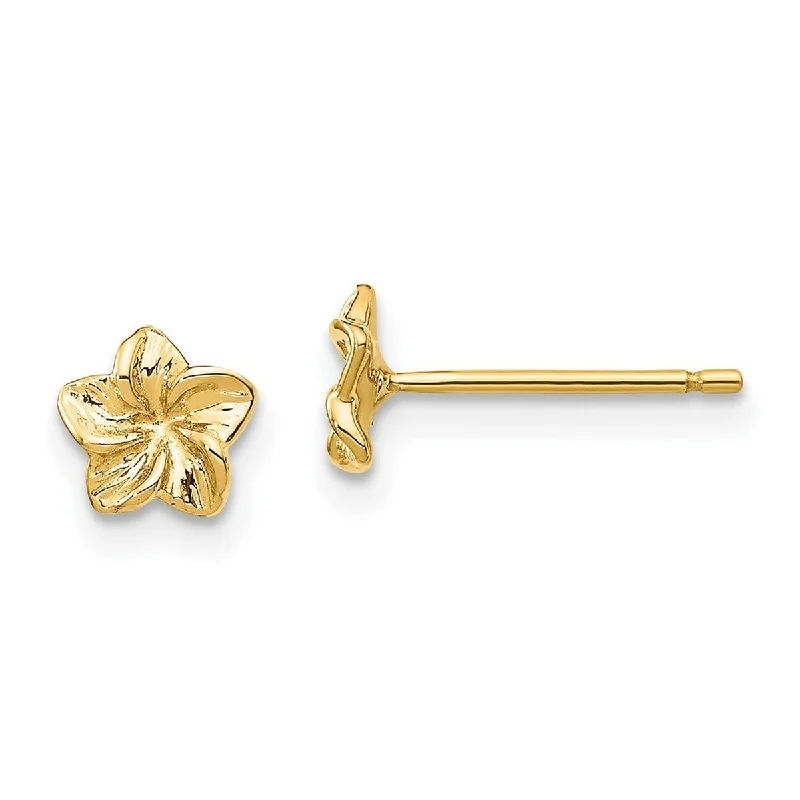 Curata 10k Yellow Gold Plumeria Flower Post Earrings - 5.92x5.92mm