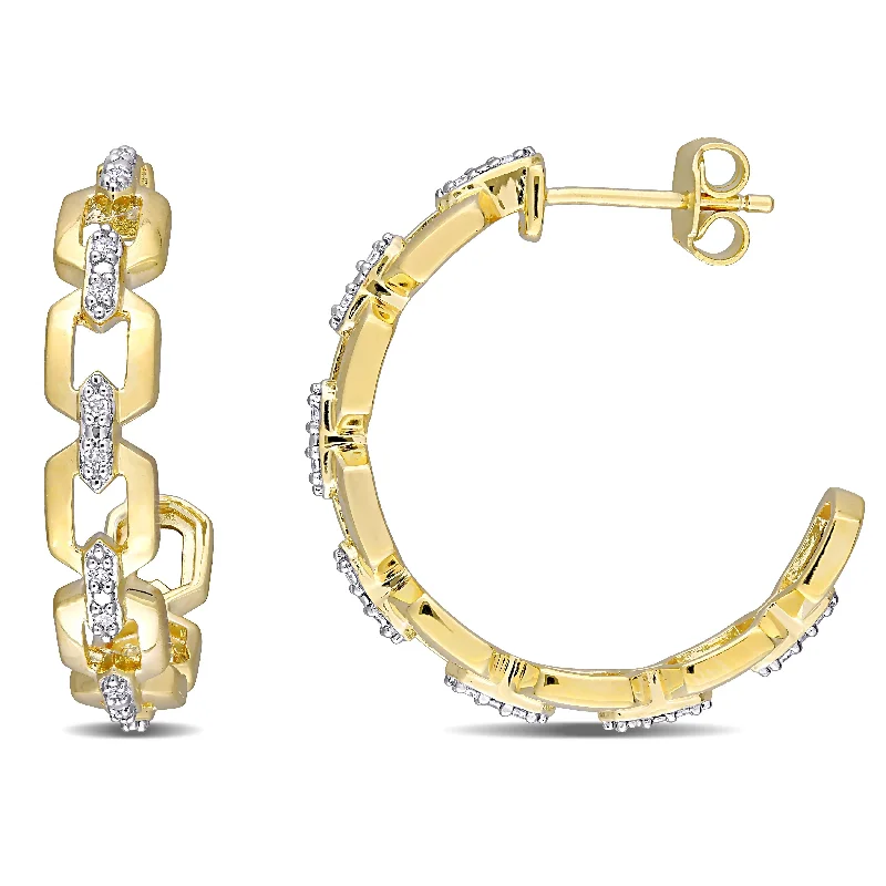 Miadora Yellow Plated Sterling Silver 1/6ct TDW Diamond Link Open Hoop Earrings