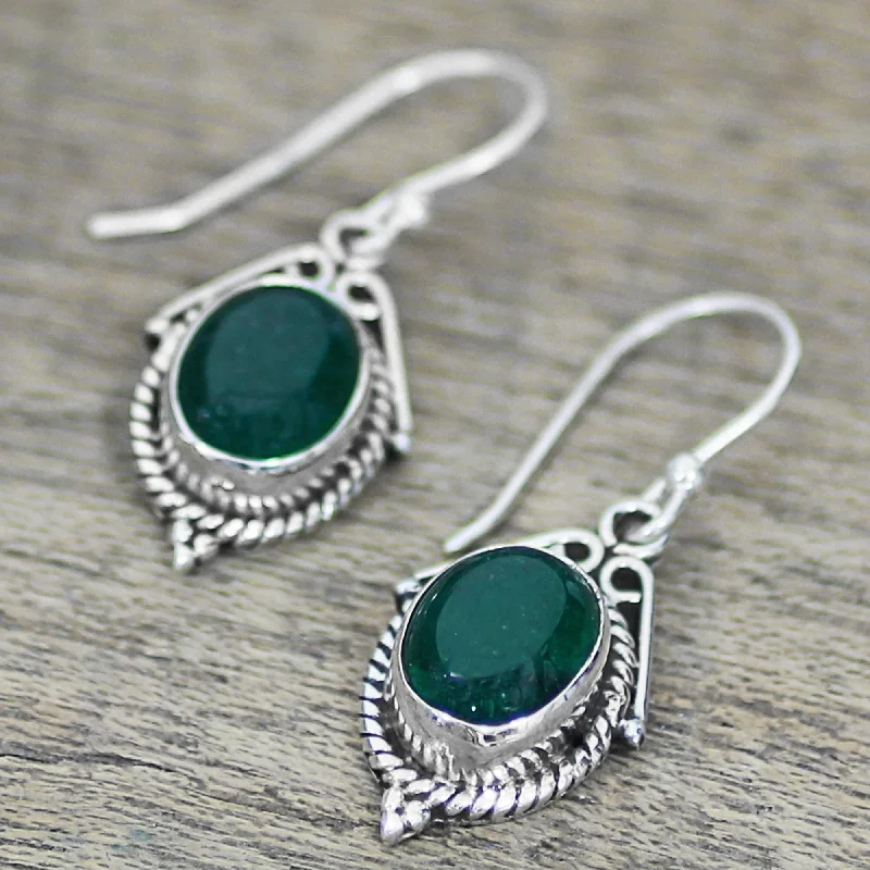 Sterling Silver 'Charming Green' Onyx Earrings