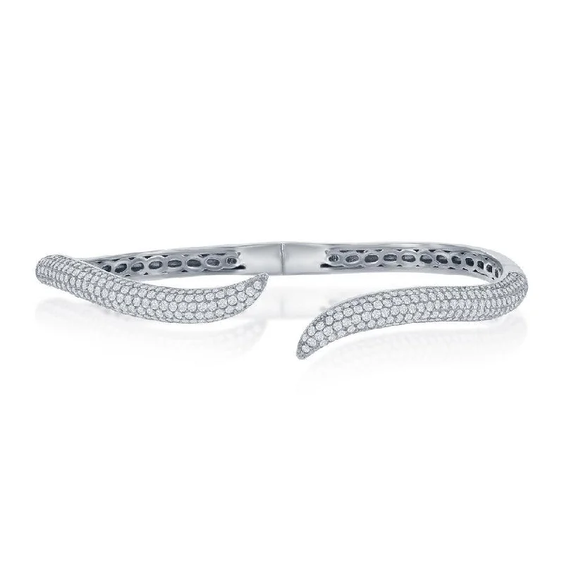 Sterling Silver Micro Pave CZ  Waved Bangle