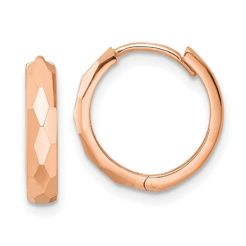 Curata 14k Rose Gold Polished Faceted 3x15mm Hinged Hoop Earrings