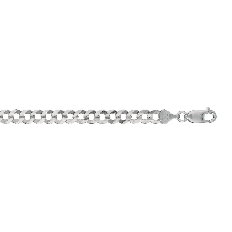 14kt 8.50 inches White Gold 5.7mm Diamond Cut Comfort Curb Chain with Lobster Clasp