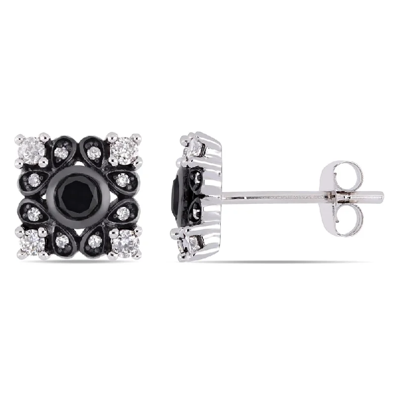 Miadora Signature Collection 2-Tone 10k White Gold with Black Rhodium 1/2ct TDW Black and White Diamond Bohemian Stud Earrings