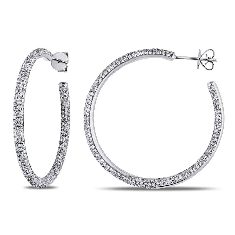 Miadora Signature CollectionMiadora14k White Gold 2 1/2ct TDW Diamond Pave Hoop Earrings