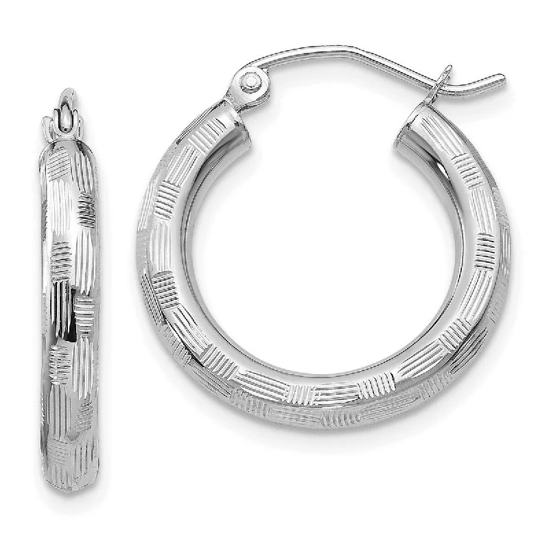 Curata 14k White Gold Textured Checkerboard 25x3mm Hoop Earrings