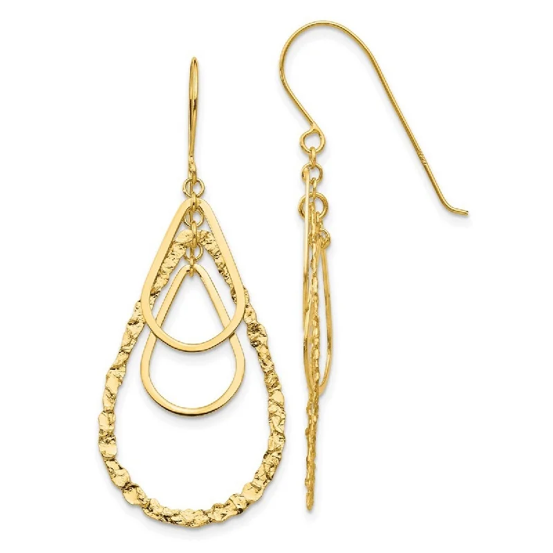 Curata 14k Yellow Gold 49x20mm Textured hook Tear Drop Dangle Earrings