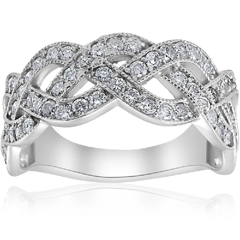 Pompeii3 14k White Gold 1 ct TDW Crossover Multi Row Diamond Ring - White F - White F