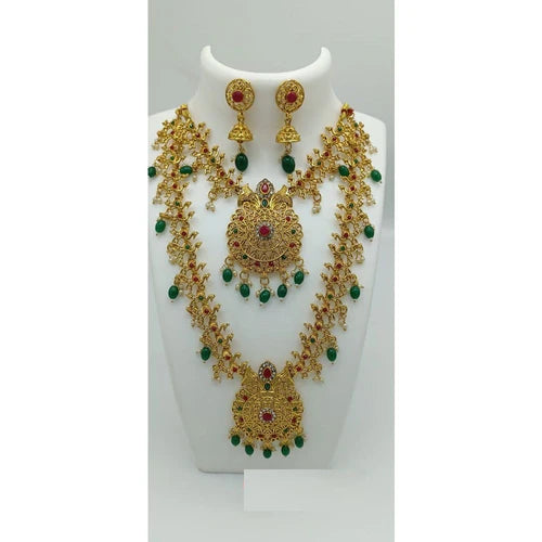 Bhavi Jewels Gold Plated Beads And Pota Stone Necklace Set