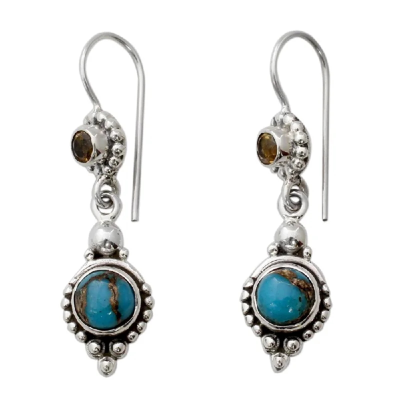 NOVICA Sterling Silver 'Sweet Reverie' Citrine Turquoise Earrings - 1.6*0.4