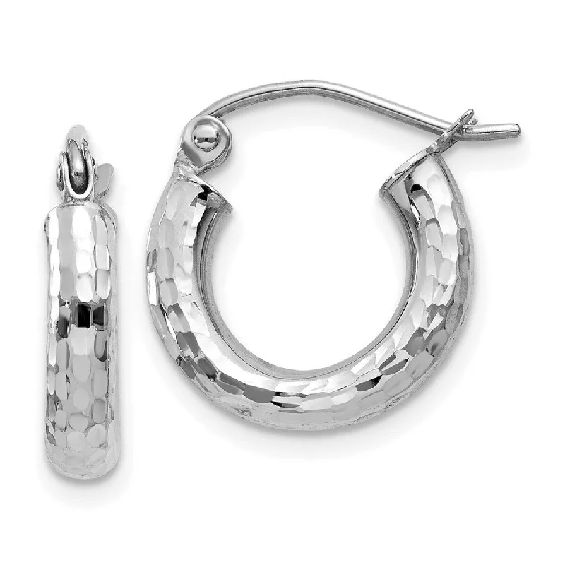 Curata 10k White Gold Sparkle Cut 14x3mm Round Hoop Earrings