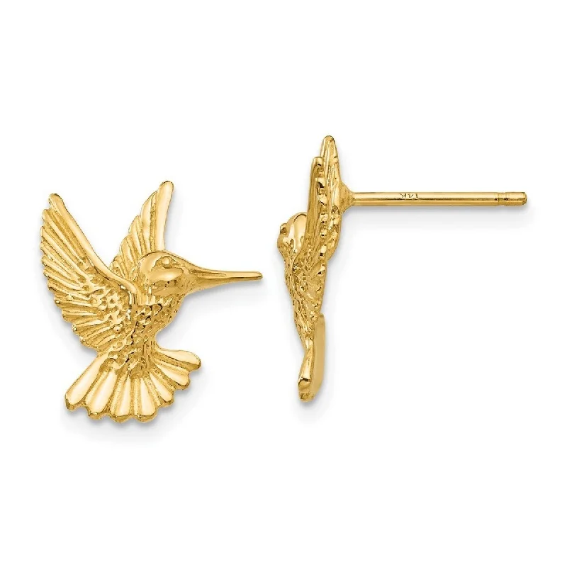 Curata 14k Yellow Gold Textured Humming Bird Post Earrings 15x13mm