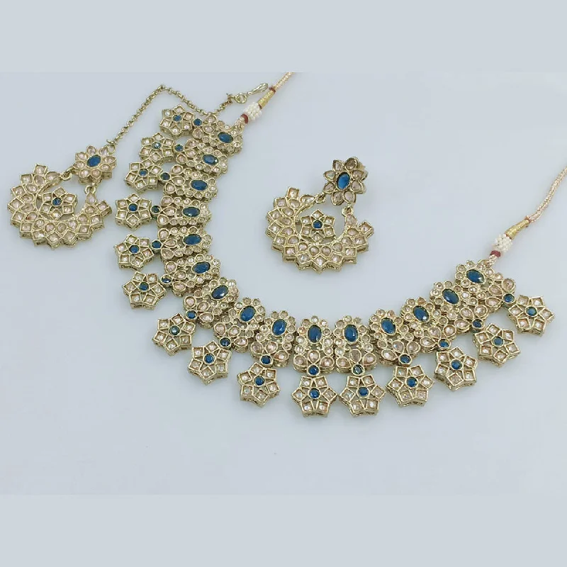 JCM Gold Plated Crystal Stone And Pearls Necklace Set