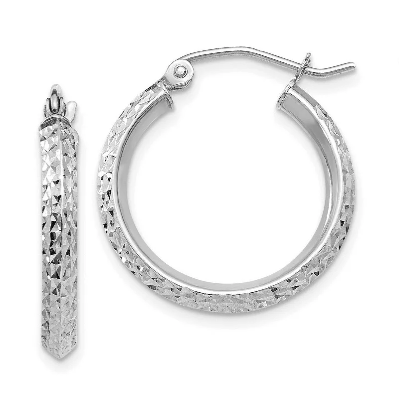 Curata 14k White Gold Knife Edge Sparkle Cut 2.5x20mm Hoop Earrings - 20mm long 2.5mm Thick