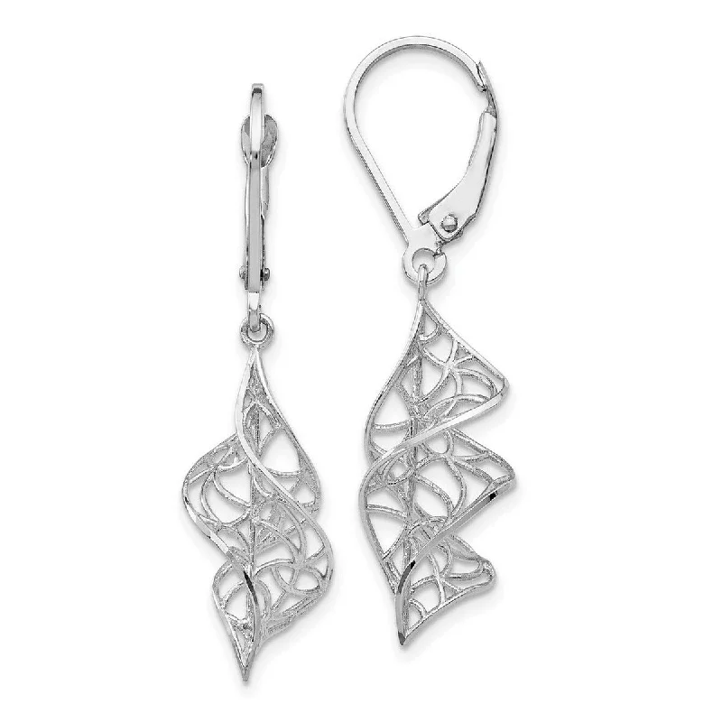 Curata 14k White Gold Filigree Textured Dangle Leverback Earrings (10mmx40mm)