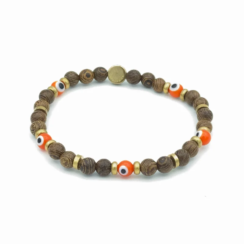 Evil Eye Glass And Wood Stretch Bracelet