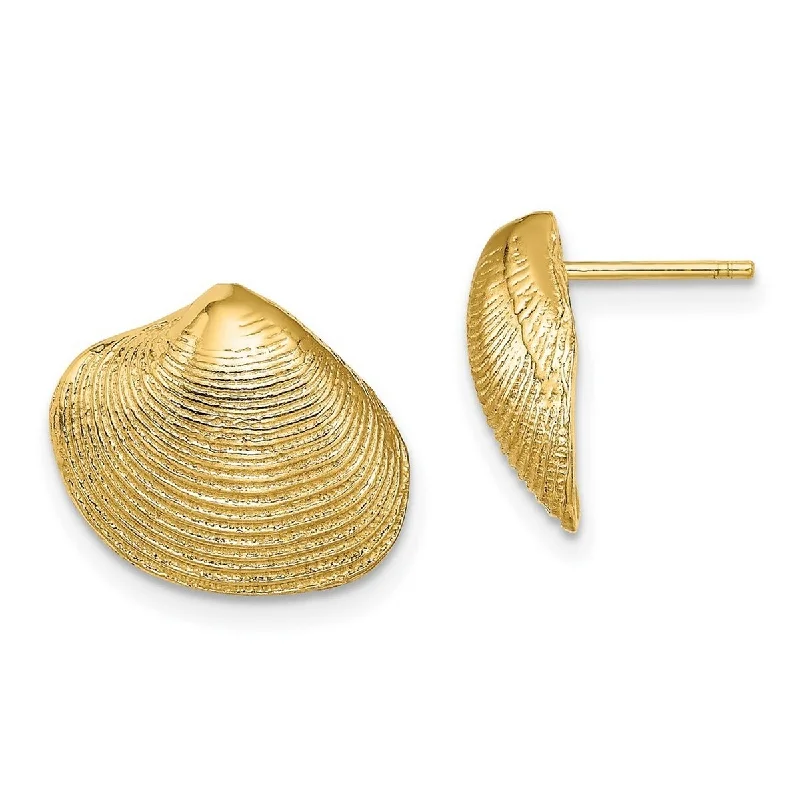 Curata 10k Yellow Gold Large Clam Shell Post Earrings - 12.98x14.74mm