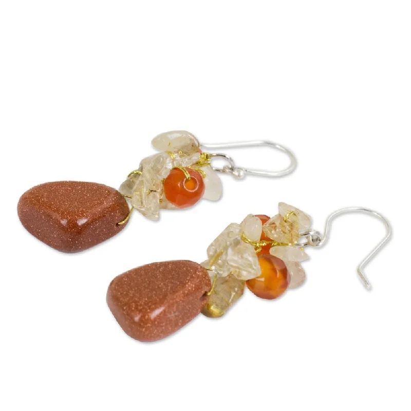 Sterling Silver Quartz and Carnelian 'Bouquet' Earrings