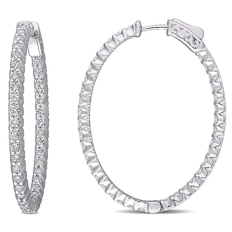 Miadora 14k White Gold 2 1/3ct TDW Diamond Inside Outside Oval Hoop Earrings