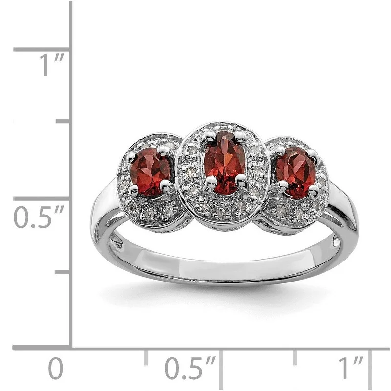 Curata 925 Sterling Silver Polished Open back Rhodium Garnet and Diamond Ring