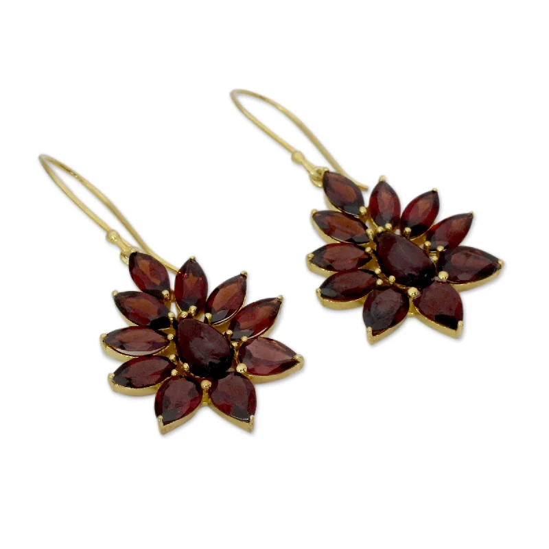 Handmade Claret Tears Cabochon And Faceted Garnets Gold Plate Over Sterling Silver Earrings (India)