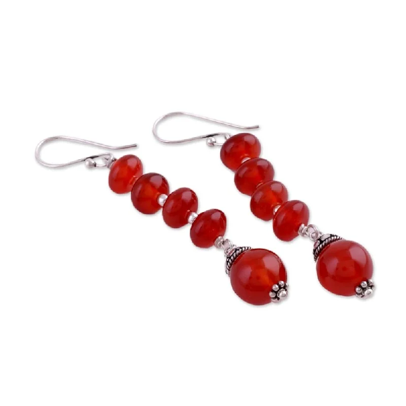 Handmade Sterling Silver 'Fire Fall' Carnelian Drop Earrings (India)