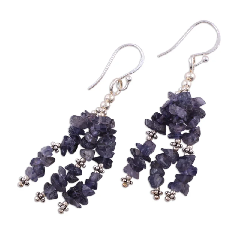 Handmade Sterling Silver Rejoice Iolite Waterfall Earrings (India)