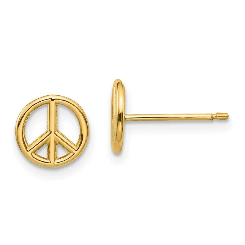 Curata Solid 14k Yellow Gold Polished Peace Symbol Post Stud Earrings (8mm) - White