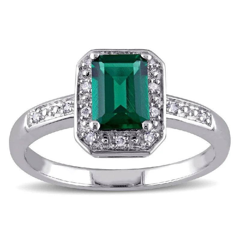 Miadora Sterling Silver Created Emerald and Diamond Ring