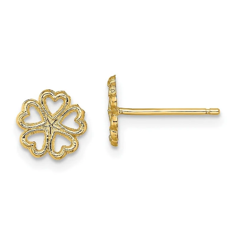 Curata 10k Yellow Gold 7.8mm Five Heart Clover Post Earrings