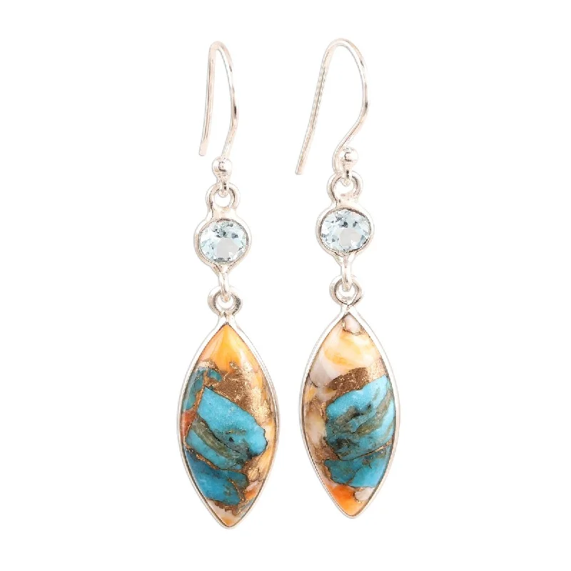 NOVICA Elegance of the Beach, Blue topaz and composite turquoise dangle earrings - 2" L x 0.4" W x 0.1" D