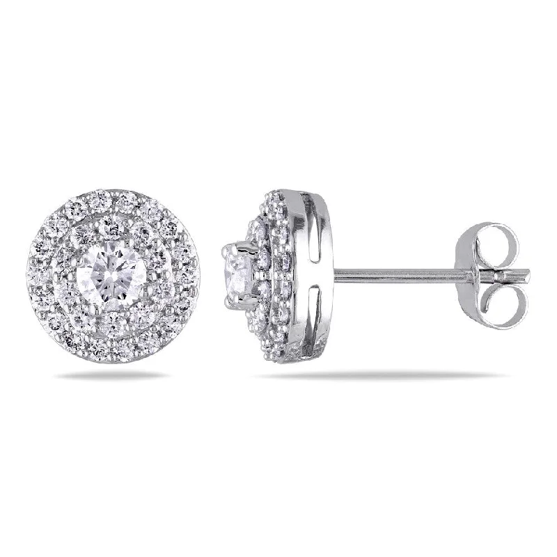 Miadora Signature Collection 14k White Gold 1ct TDW Diamond Double Halo Stud Earrings