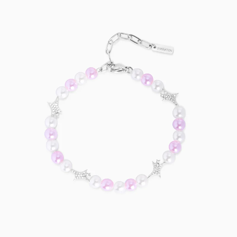 Bracelet perlé Signature Argenté - Blanc et Rose