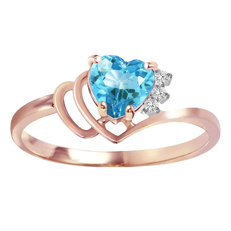 14K Solid Gold Heart Shape Blue Topaz Diamond Ring 0.97 Carat