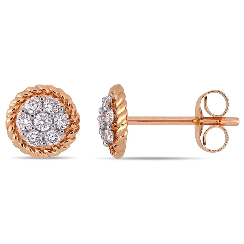 Miadora 14k Rose Gold 1/4ct TDW Diamond Flower Cluster Circular Stud Earrings