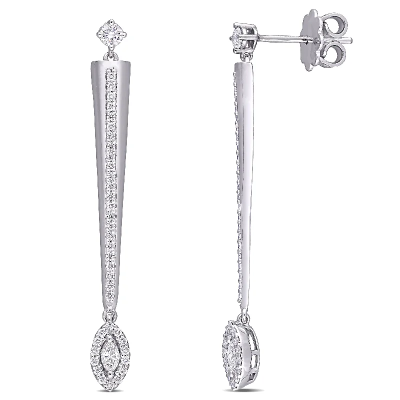 Miadora 14k White Gold 1/2ct TDW Marquise & Round-cut Diamond Halo Linear Drop Earrings - 41 mm x 4.5 mm x 3.2 mm