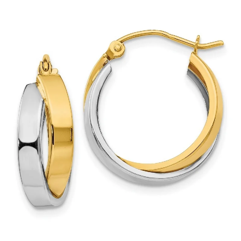 Curata 14k Two Tone Gold Polished Double Hoop Earrings (6mm x 14mm)