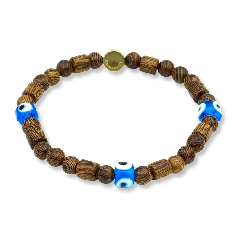 Murano Evil Eye And Wood Stretch Bracelet