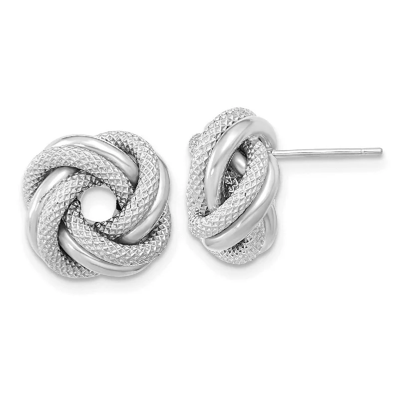 Curata 14k Yellow or White Gold 13.5mm Textured Double Love Knot Post Earrings