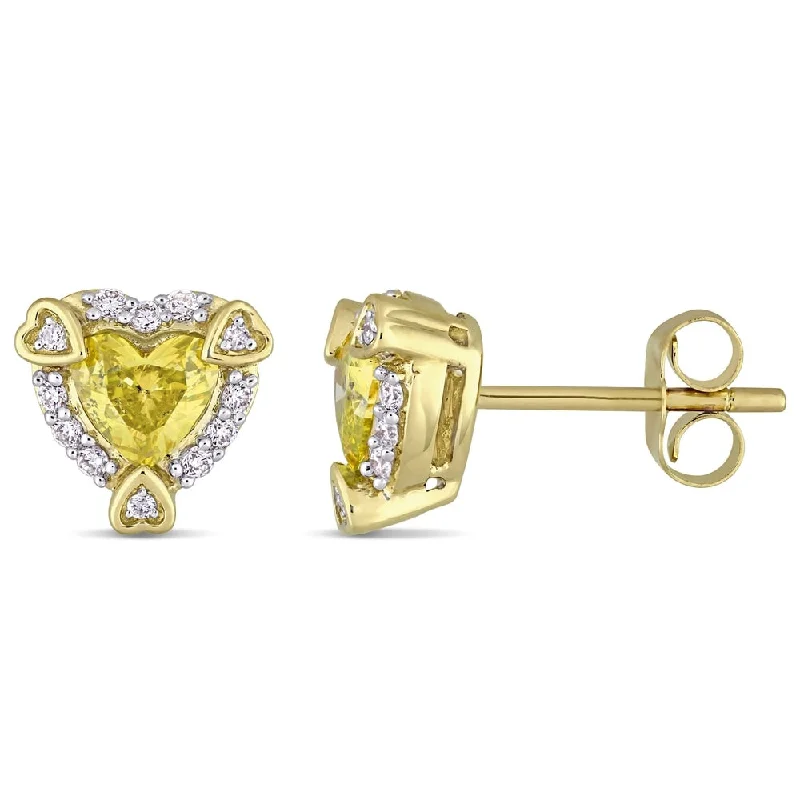 3/4ct TDW Diamond Heart Halo Stud Earrings in 14k Yellow Gold by The Miadora Signature Collection