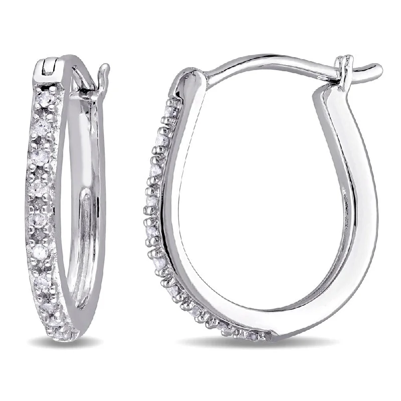 Miadora 10k White Gold 1/10ct TDW Diamond Hoop Earrings