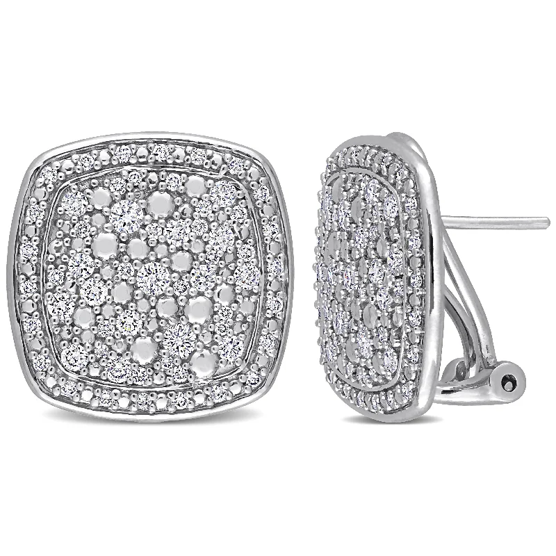 Miadora 1ct TDW Diamond Cushion Clustered Halo Stud Earrings in 10k White Gold